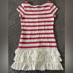 Ralph Lauren Red Cream White Ruffle Stripe Tiered Sundress Size 3/3T 100% Cotton